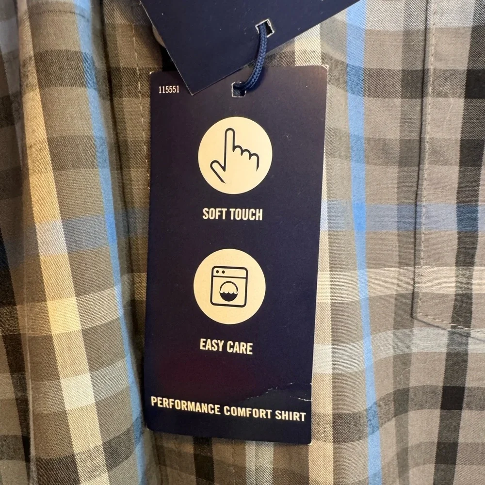 IZOD Performance Comfort Shirt Men's Blue Gray Plaid Button Down Size XL NWT - Picture 10 of 10